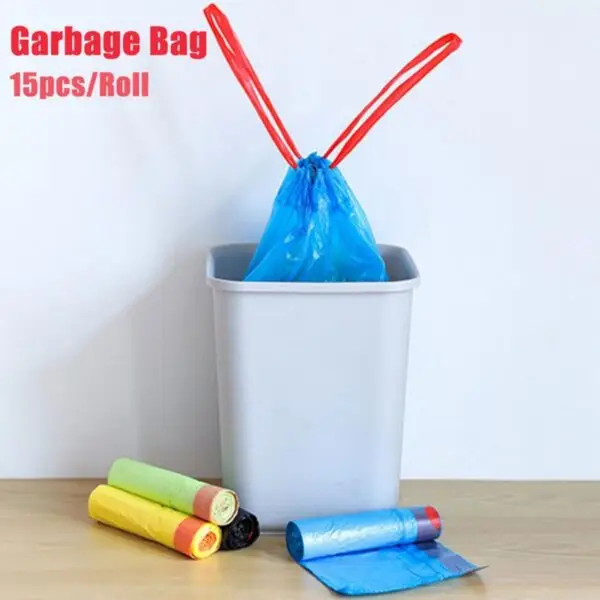 Disposable drawstring garbage bags