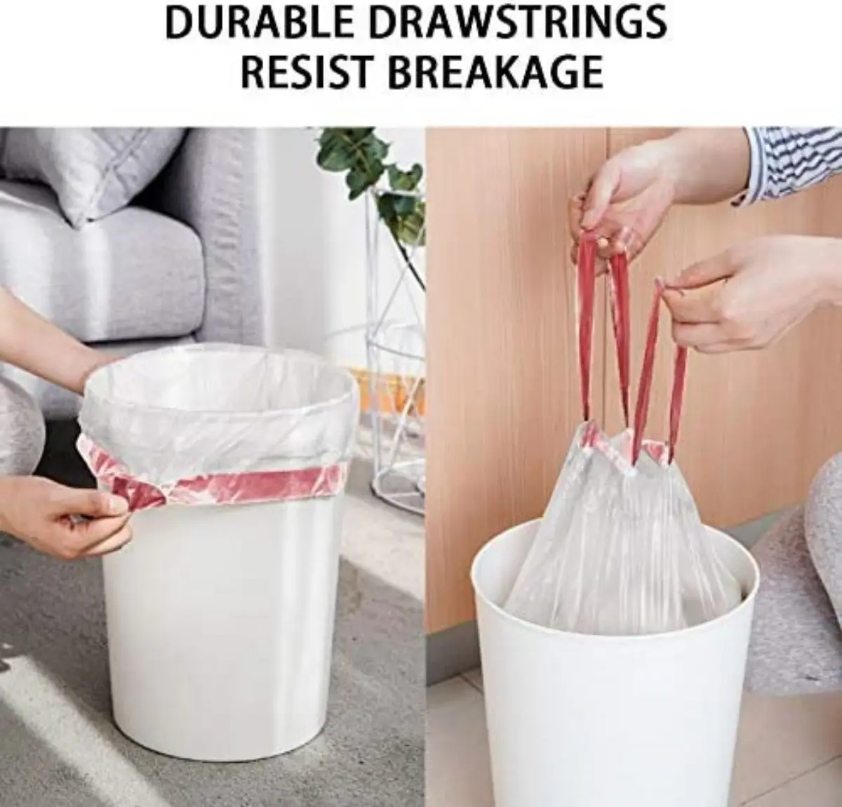 Disposable drawstring garbage bags