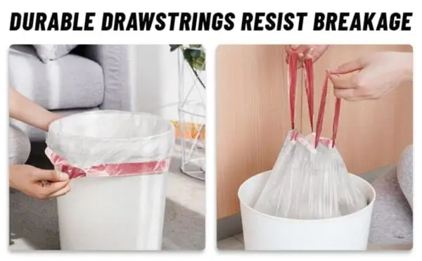 Disposable drawstring trash bags