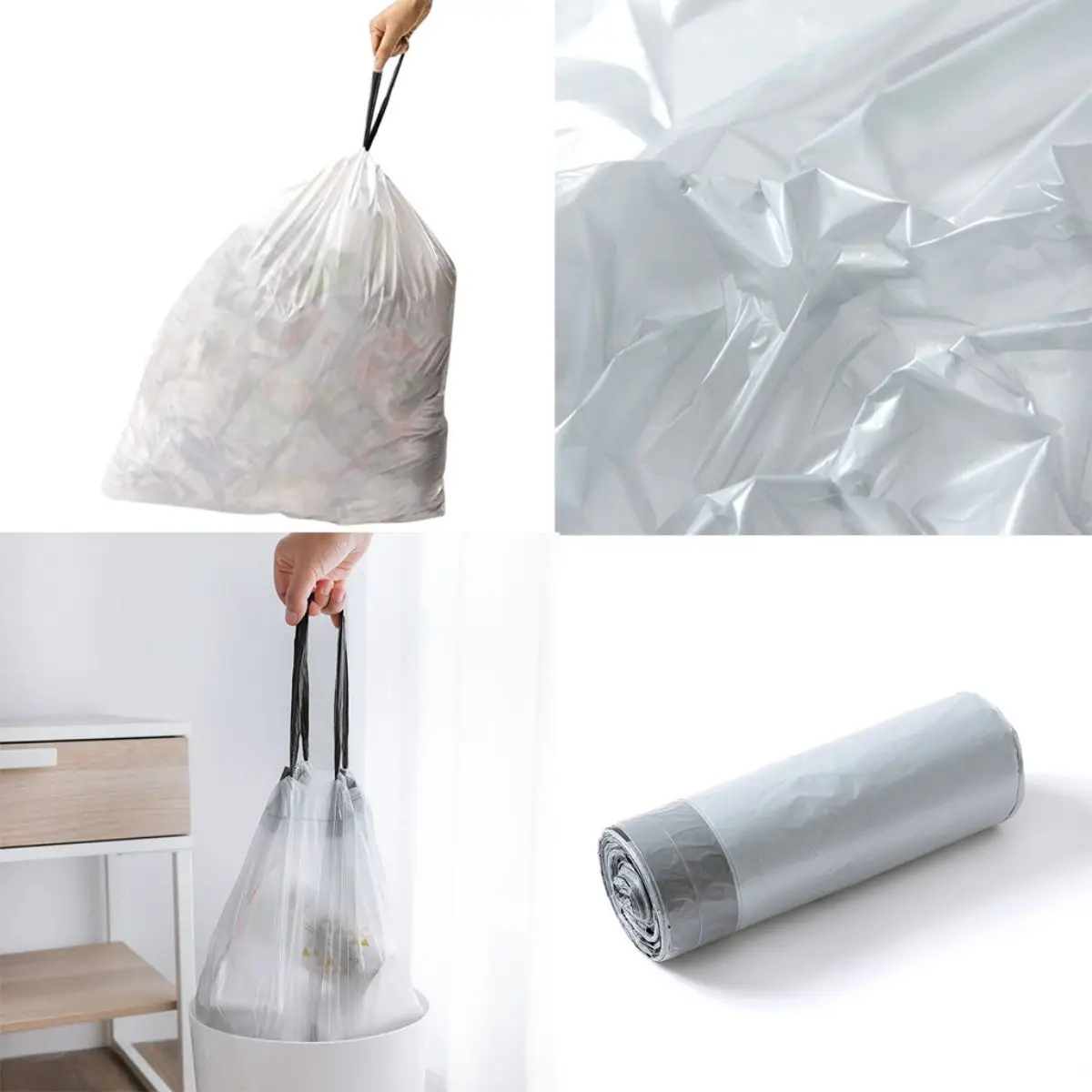 Disposable drawstring garbage bags