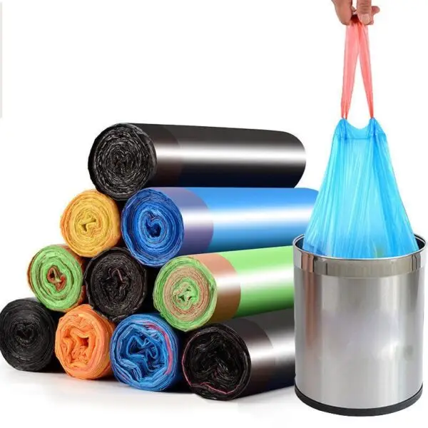 Disposable drawstring garbage bags